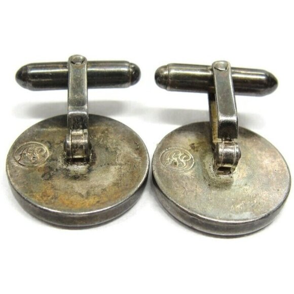 Vintage Silver Plated SJ Modernist Cufflinks Round Wedding Tux Vintage - Picture 10 of 12